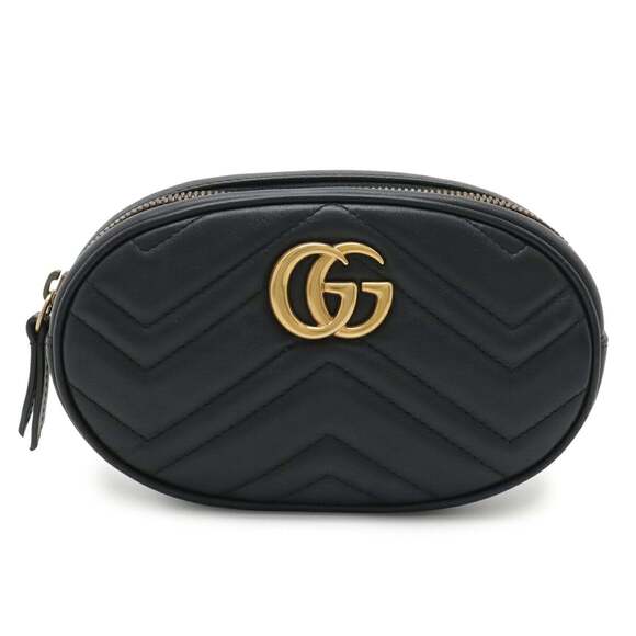 GUCCI GG Marmont Belt Bag Body Waist Pouch Quilted Leather Black #75 476434